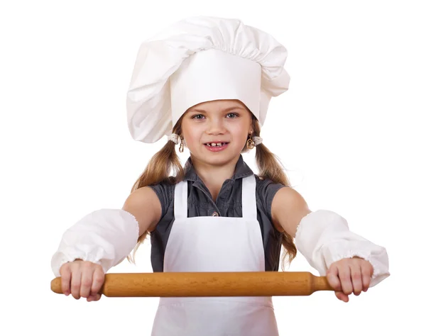 Cooking and people concept - smiling little girl in cook hat — Stock Photo, Image