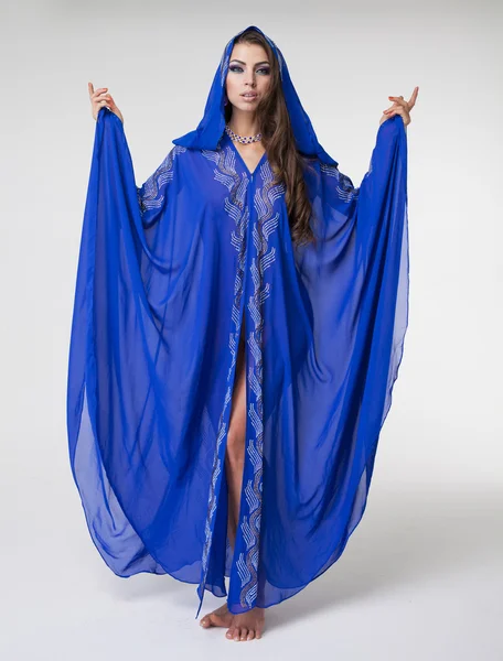 Portrait of the young sexy woman in blue tunic Arabic — Stock Photo, Image