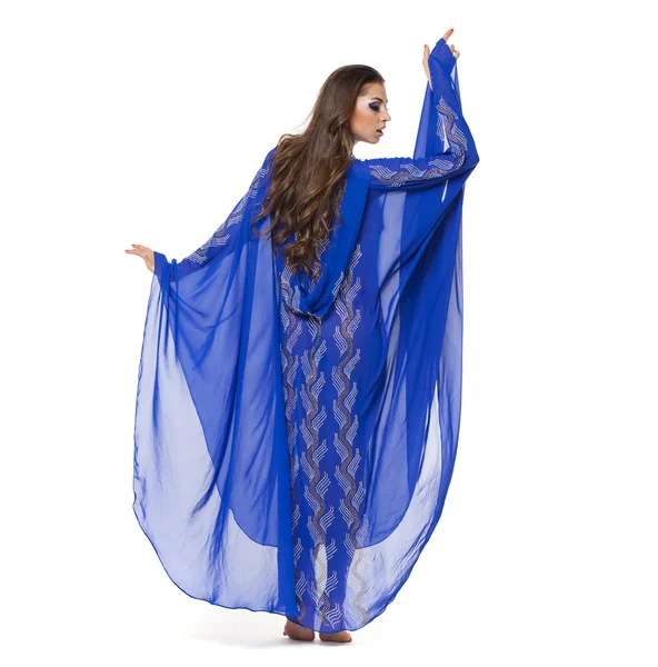 Portrait of the young sexy woman in blue tunic Arabic — Stock Photo, Image