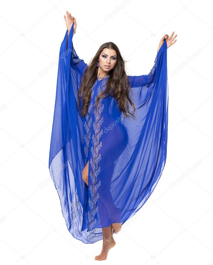 Portrait of the young sexy woman in blue tunic Arabic