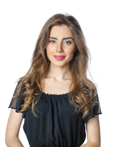 Schöne brünette Mädchen mit Frisur und Make-up — Stockfoto