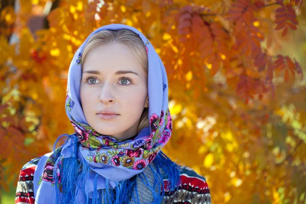 Красотка в национальном шарфе — стоковое фото