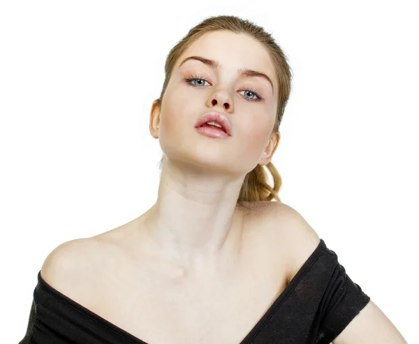 Portrét detailní záběr mladá krásná světlovlasá žena — Stock fotografie