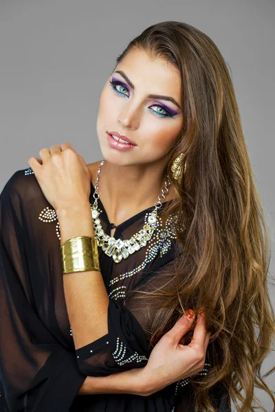 Portrait of the young sexy woman in black tunic Arabic — Stock Photo, Image