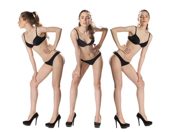 Retrato de comprimento total de um belo jovem modelos em biquíni preto — Fotografia de Stock