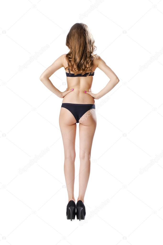Beautiful full body brunette beauty woman in sexy underwear