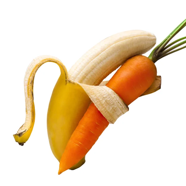 Dueto bananas e cenouras — Fotografia de Stock