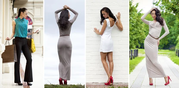 Collage, vackra unga kvinnor i klänning — Stockfoto