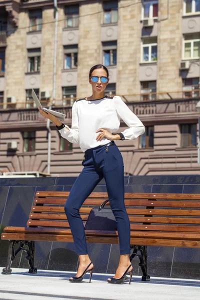 Vackra business woman reading anteckningar — Stockfoto