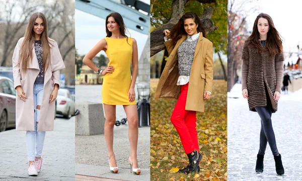 Collage de cuatro modelos diferentes en ropa de moda para el —  Fotos de Stock