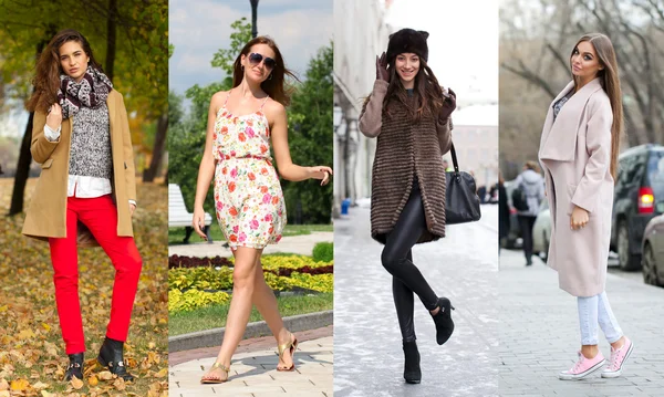 Collage de cuatro modelos diferentes en ropa de moda para el —  Fotos de Stock