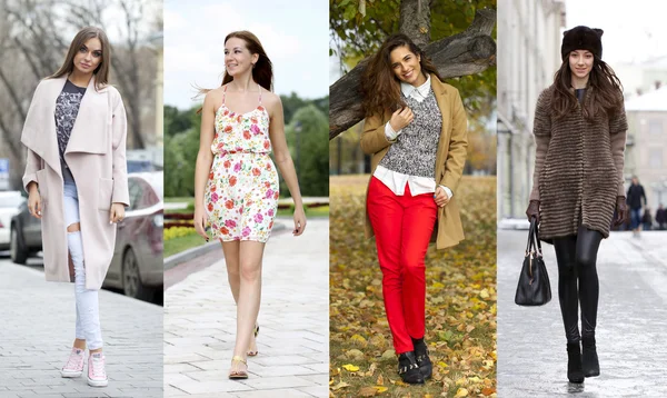Collage van vier verschillende modellen in modieuze kleding voor de — Stockfoto