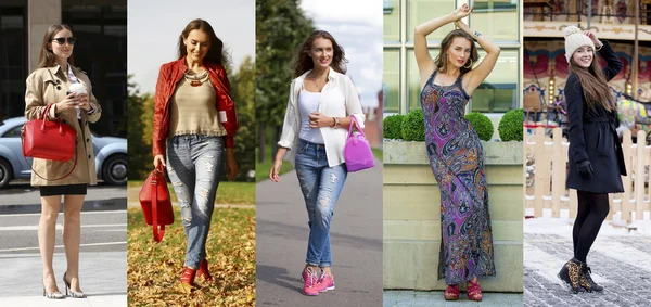 Collage cinque moda giovani donne — Foto Stock