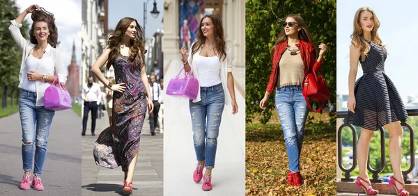 Collage five fashion young women — Stock Photo, Image