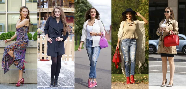 Collage cinco mujeres jóvenes de moda — Foto de Stock