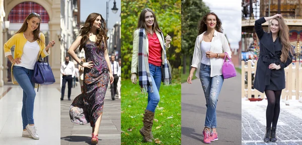 Kolaż pięć moda młodych kobiet — Zdjęcie stockowe