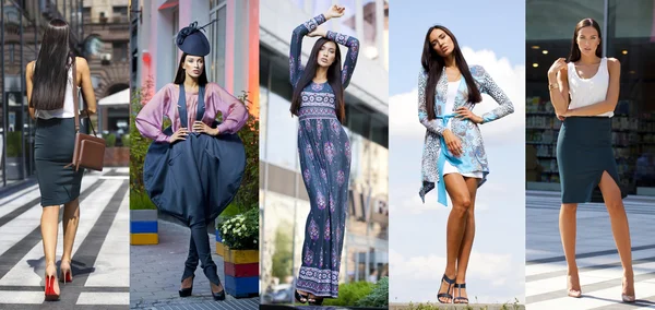 Collage vijf mode jonge vrouwen — Stockfoto