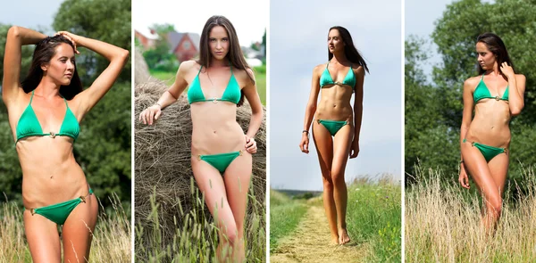 Jóvenes modelos delgados en bikini verde —  Fotos de Stock