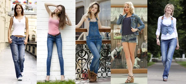 Collage. Retrato en pleno crecimiento las jóvenes hermosas chicas en bl — Foto de Stock