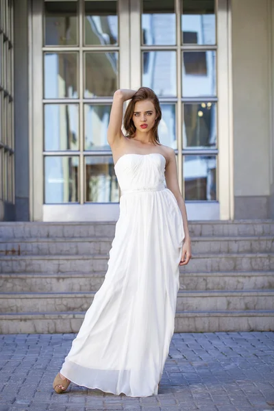 Full length portrait of beautiful model woman with long legs wea — Stock Photo, Image