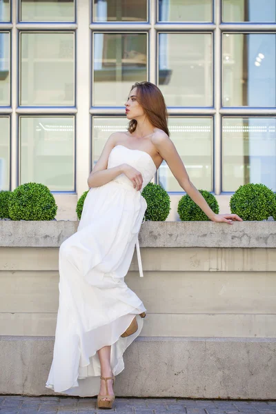 Full length portrait of beautiful model woman with long legs wea — Stock Photo, Image