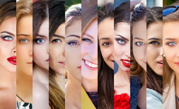 Collage beauté. Des visages de femmes. Groupe de personnes. Photo de mode — Photo