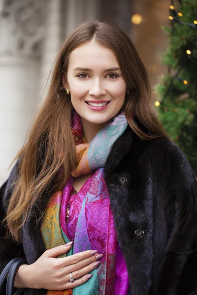 Young beautiful woman in stylish mink coat — Stock Photo, Image