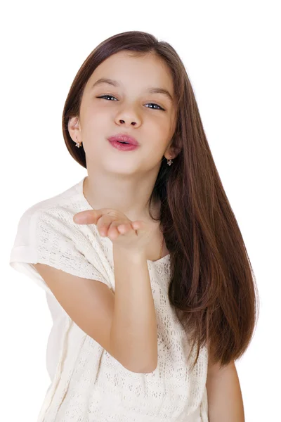 Feliz niña soplando un beso —  Fotos de Stock