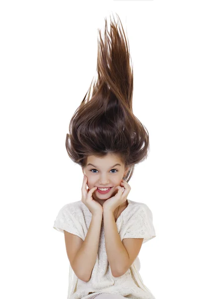 Cabelo para cima, Retrato de menina bonita — Fotografia de Stock