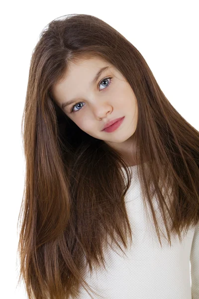 Porträtt av en charmig brunett liten flicka — Stockfoto