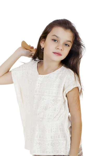 Portrait of a charming brunette little girl — Stock Photo, Image