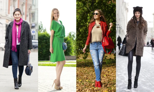 Collage di quattro modelli diversi in vestiti alla moda per il — Foto Stock
