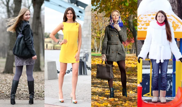 Koláž ze čtyř různých modelů v módní oblečení — Stock fotografie