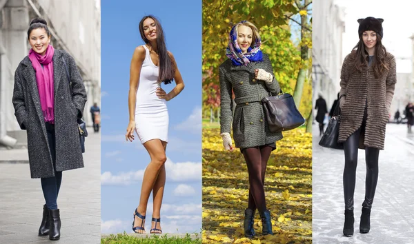 Collage van vier verschillende modellen in modieuze kleding voor de — Stockfoto