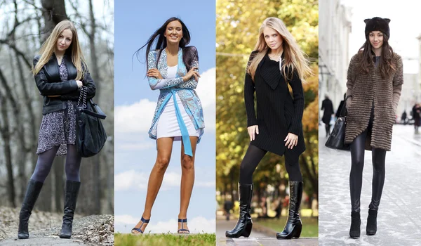 Kollázs, divatos ruhák a négy különböző modellek a — Stock Fotó