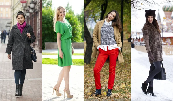Collage de quatre modèles différents dans des vêtements à la mode pour la — Photo
