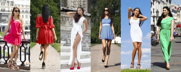 Portrait of young woman in long white dress — Stock Photo, Image