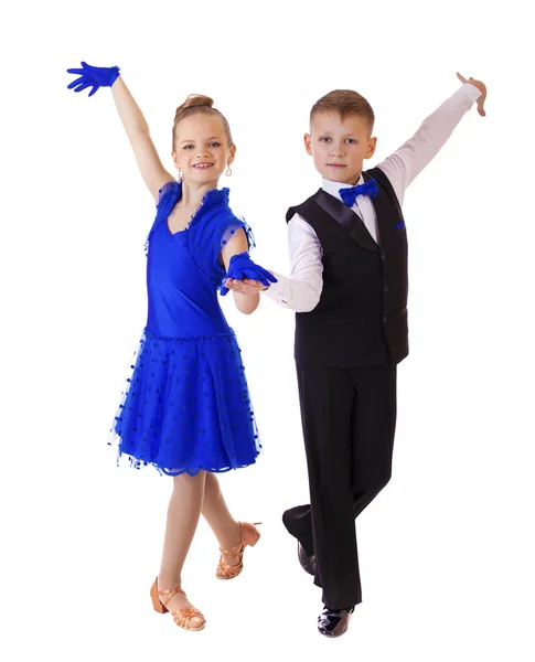 Menina feliz no vestido de dança azul — Fotografia de Stock