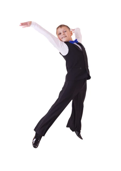 흰색 배경 위에 고립 된 소년 점프 — 스톡 사진