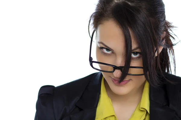 Jeune femme d'affaires avec des lunettes isolées fond blanc — Photo