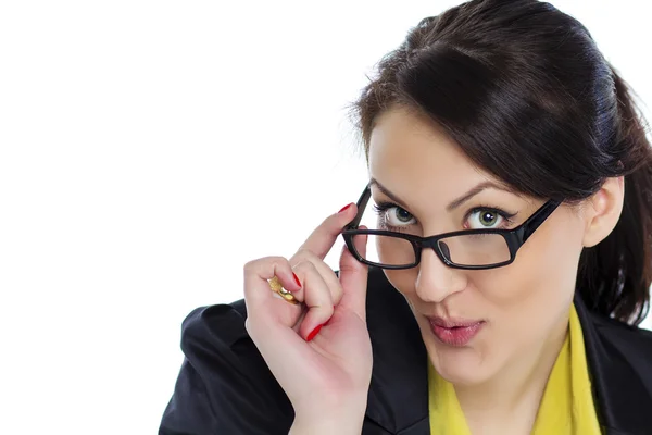 Giovane donna d'affari con occhiali isolato sfondo bianco — Foto Stock