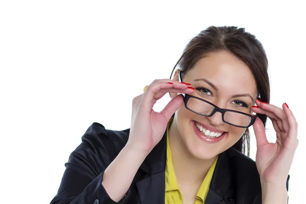 Joven mujer de negocios con gafas aisladas fondo blanco — Foto de Stock