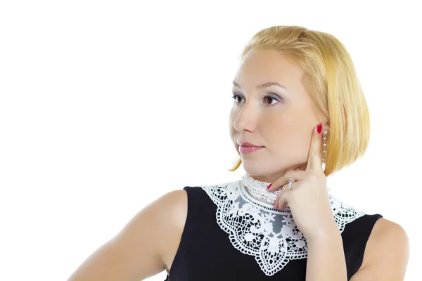 Portræt af en blond forretningskvinde isoleret på hvid baggrund - Stock-foto