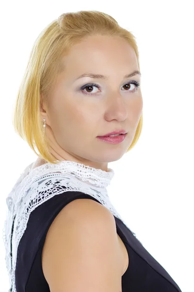 Retrato de una mujer de negocios rubia aislada sobre fondo blanco —  Fotos de Stock