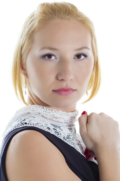 Retrato de uma mulher de negócios loira isolada no fundo branco — Fotografia de Stock