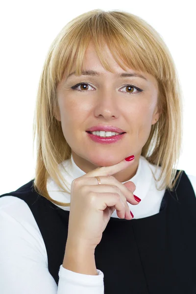 Портрет блондинки-предпринимательницы на белом фоне — стоковое фото