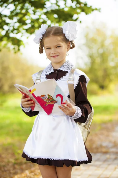 Feliz colegial no parque de outono — Fotografia de Stock