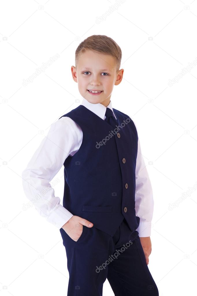 Portrait of a schoolboy isolated on white background