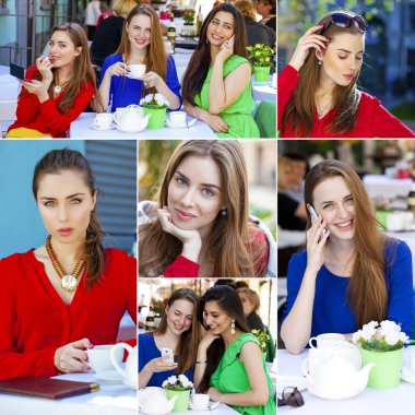 Kolaj, üç güzel genç kadın 