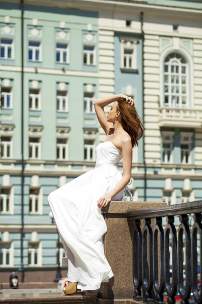 Full length portrait of beautiful model woman with long legs wea — Stock Photo, Image